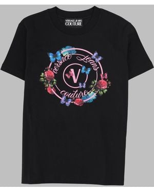 Versace Jeans Couture T-Shirt With Butterfly Emblem Cotton T-Shirts - Black