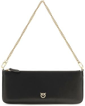 Pinko Horizontal Flat Leather Shoulder Bag - White