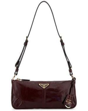 Prada Burgundy Leather Shoulder Bag - Purple