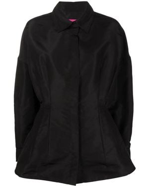 Valentino Gathered-Detail Faille Shirt Jacket - Black