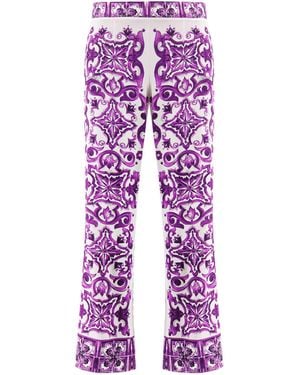 Dolce & Gabbana Silk Trousers With Maiolica Print - Purple