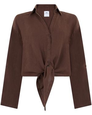Lois Linen Crop Top Shirt - Brown