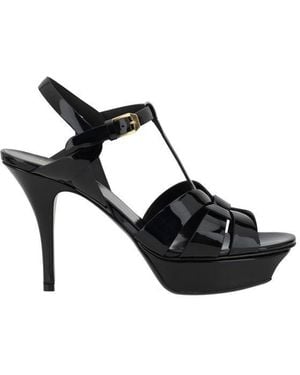 Saint Laurent Black Calf Leather Bos Taurus Stiletto Heel Sandals