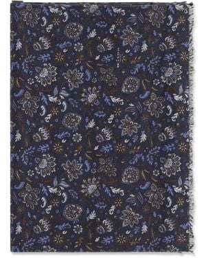 Kiton Paisley Patterned Scarf Silk - Blue