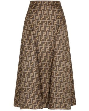 Fendi Ff Silk Skirt - Natural