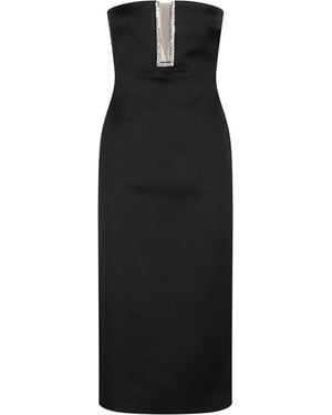 David Koma Rectangle Crystal Embroidery Detail Midi Dress Triacetato Poliestere Abito - Black