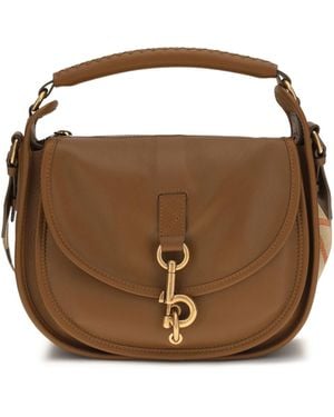 Burberry Small B Clip Crossbody Bag Calf Leather Bos Taurus Shoulder - Brown