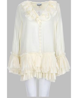 Ganni Ruffle Shirt Viscose Silk - White