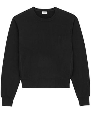 Saint Laurent Crew Neck Ribbed Trim Sweatshirt - Black