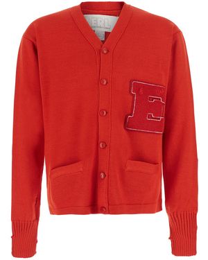 ERL Cardigan Script Knit Tech Fabric Top - Red