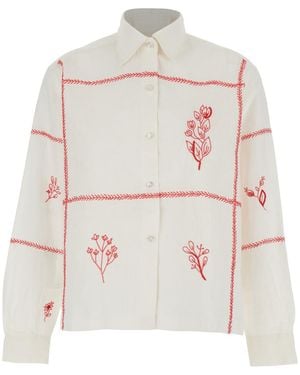 Roy Rogers Harvest Shirt With Floral Embroidery - White