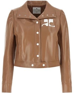 Courreges Vinyl With Logo-Inlaid Jacket - Brown