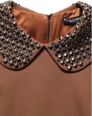 Dolce & Gabbana Wool Rhinestone Embellished Midi Dress - Brown