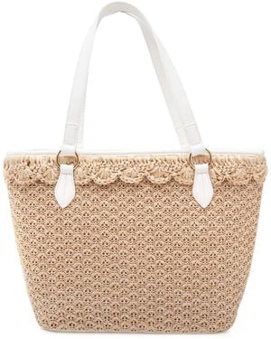 Moschino Logo Tag Rafia Tote Bag - Natural