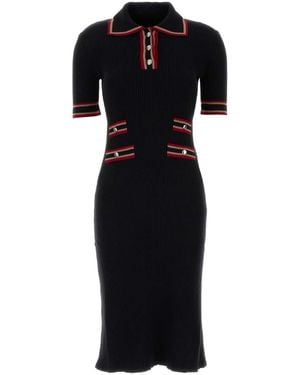 Alessandra Rich Wool Polo Dress - Black