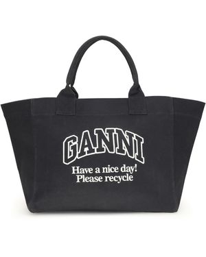 Ganni Xxl Canvas Tote Bag - Black