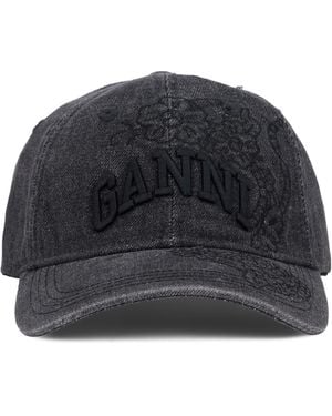 Ganni Cap With Visor, Cotton Hat - Black