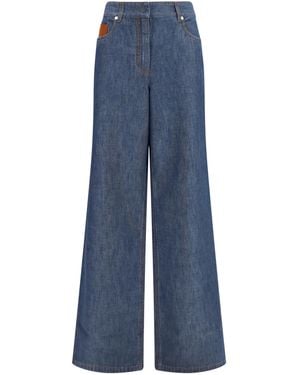 Fendi Wide-Leg Chambray Jeans Cotton - Blue