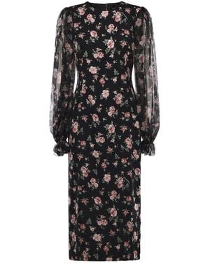 Dolce & Gabbana Vintage Rose Print Charmeuse Dress - Black