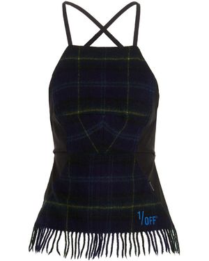 1/OFF Tartan Wool With Fringe Tank Top - Black