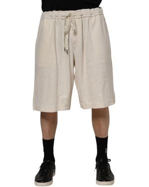 Dolce & Gabbana Ivory Cotton Men Bermuda Sweatshorts Shorts - Natural