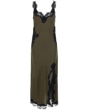 Gold Hawk Long Silk Dress With Spaghetti Straps - Green