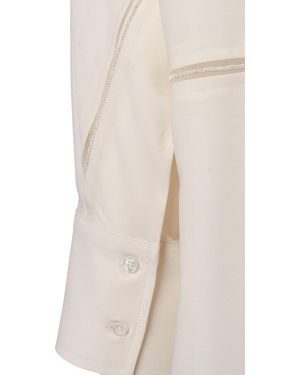Fabiana Filippi Bistretch Wool 3-4 Sleeve Shirt,Tulle And Filo Diamante Polyamide Elastane Blouse - Natural