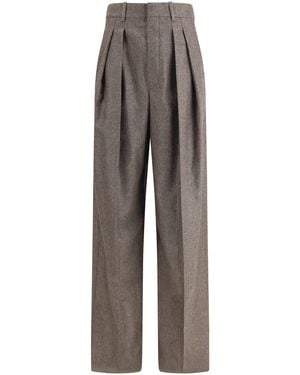 Saint Laurent Wool Herringbone Pattern Wide Leg Trousers - Grey