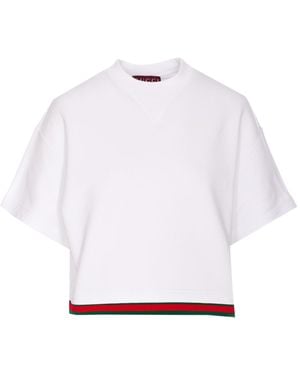 Gucci Cropped Cotton Jersey Web Detail Top - White