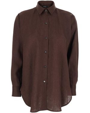 Le Plain Linen Shirt With Classic Collar And Button Closure Blouses - Brown