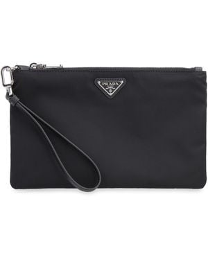 Prada Re-Nylon Pouch-Bag With Logo Polyamide Clutch Bags - Gray