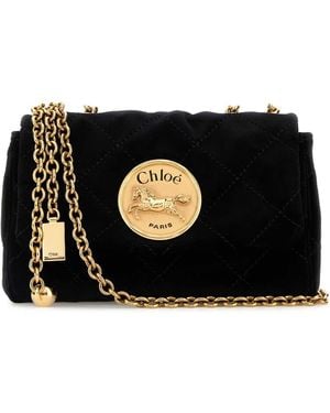 ショルダーバッグ・ポシェット CHLOE Black Velvet Small Chlo?? Heritage Shoulder Bag CHLOÉ Heritage small embellished quilted velvet shoulder bag