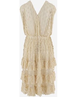 Dries Van Noten Dress Cotton-Blend Polka-Dot - Natural