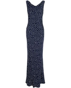 Le Plain Long Dress With All-Over Polka Dot Motif - Blue