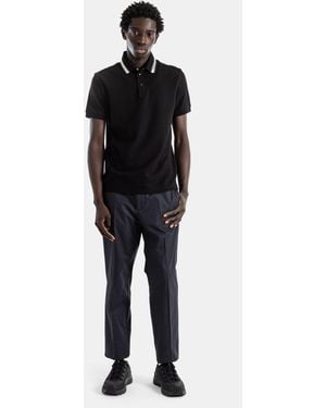 Moncler Cotton Piqué Polo Shirt Striped Collar Lettering T-Shirts And Polos - Black
