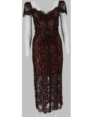 Self-Portrait Floral Lace Midi Dress Polyamide - Brown