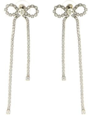 Self-Portrait Crystal Droplet Bow Earrings - White