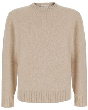 Kangra Crew Neck Sweater Wool Tops - Natural
