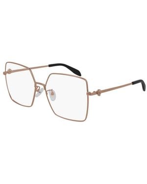McQueen Eyeglasses Square Full Rim, Nude Frame And Clear Demo Lenses Lens Am0276O003 - Metallic