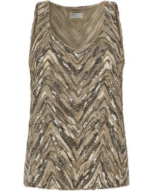 Brunello Cucinelli Silk Tank Tops - Grey