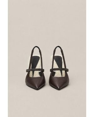 Brunello Cucinelli Moors Head Leather Slingback Pointed Toe Shoe - Blue