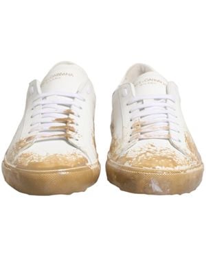 Dolce & Gabbana Leather Paint Effect Low Top Trainers Shoes - White