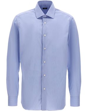 Barba Napoli Stretch Cotton Poplin Shirt - Blue