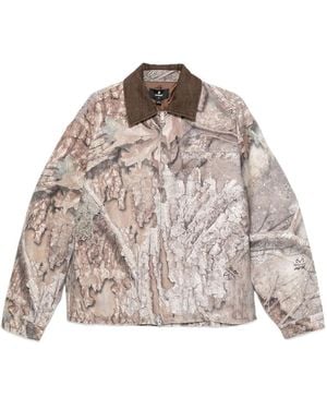 Represent Tree-Graphic Print Camouflage Cotton Trucker Jacket - Brown