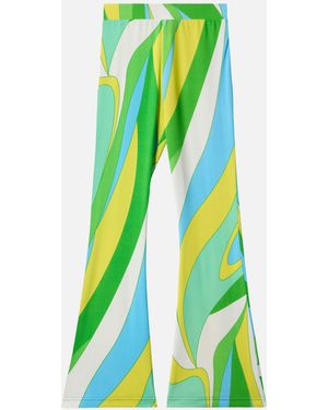 MC2 Saint Barth Flared Trousers Gwenda Jr With Shape Wave Print - Green