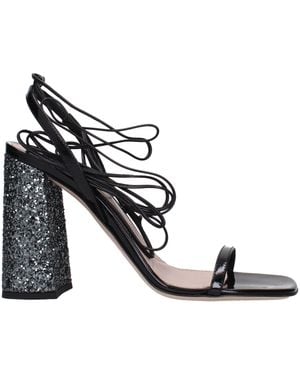 Miu Miu Leather Platform Sandals - Black