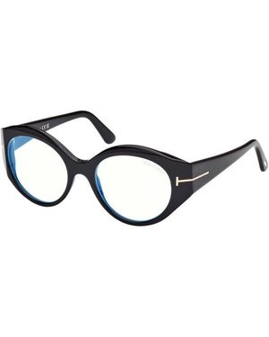 Tom Ford Eyeglasses Round Full Rim, Shiny Frame And Clear--Light Block Lenses Lens Ft5950-B001 - Brown