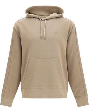 Burberry Check Hoodie With Drawstrings Cotton; Elastane Sweatshirts - Natural