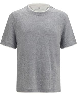 Brunello Cucinelli Short-Sleeve Cotton T-Shirt T-Shirts - Grey