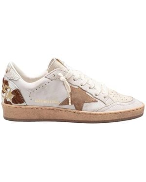 Golden Goose Ballstar Leather And Suede Sneakers With Pony Skin Heel - Pink